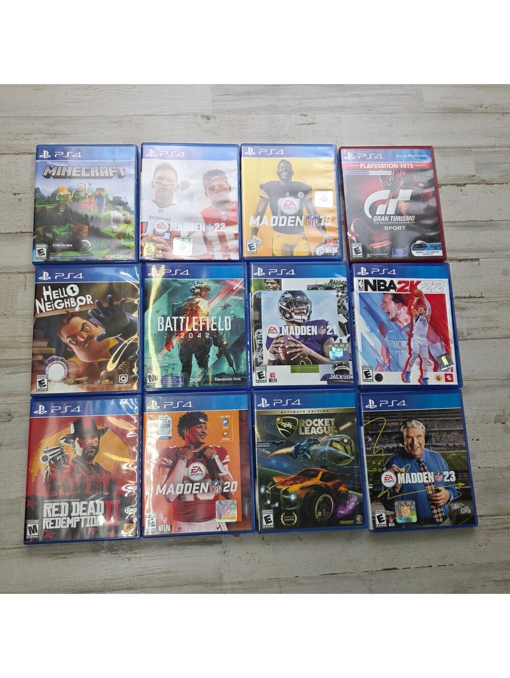 PS4 Video Game Lot 12 Minecraft Madden Red Dead Redemption 2 NBA 2K22 Turismo